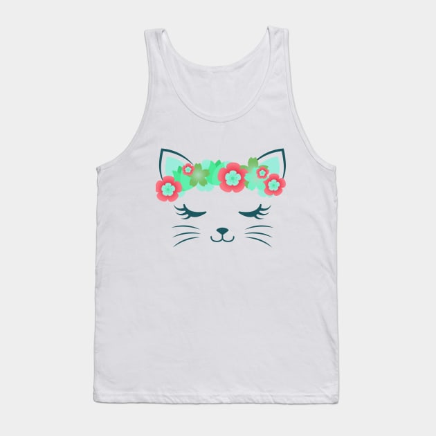 Kawaii cat, kitty kat, flower crown, cute cat, cat party, cat gift, pretty kitty, cat lover, cat collection, cat face Tank Top by theglaze